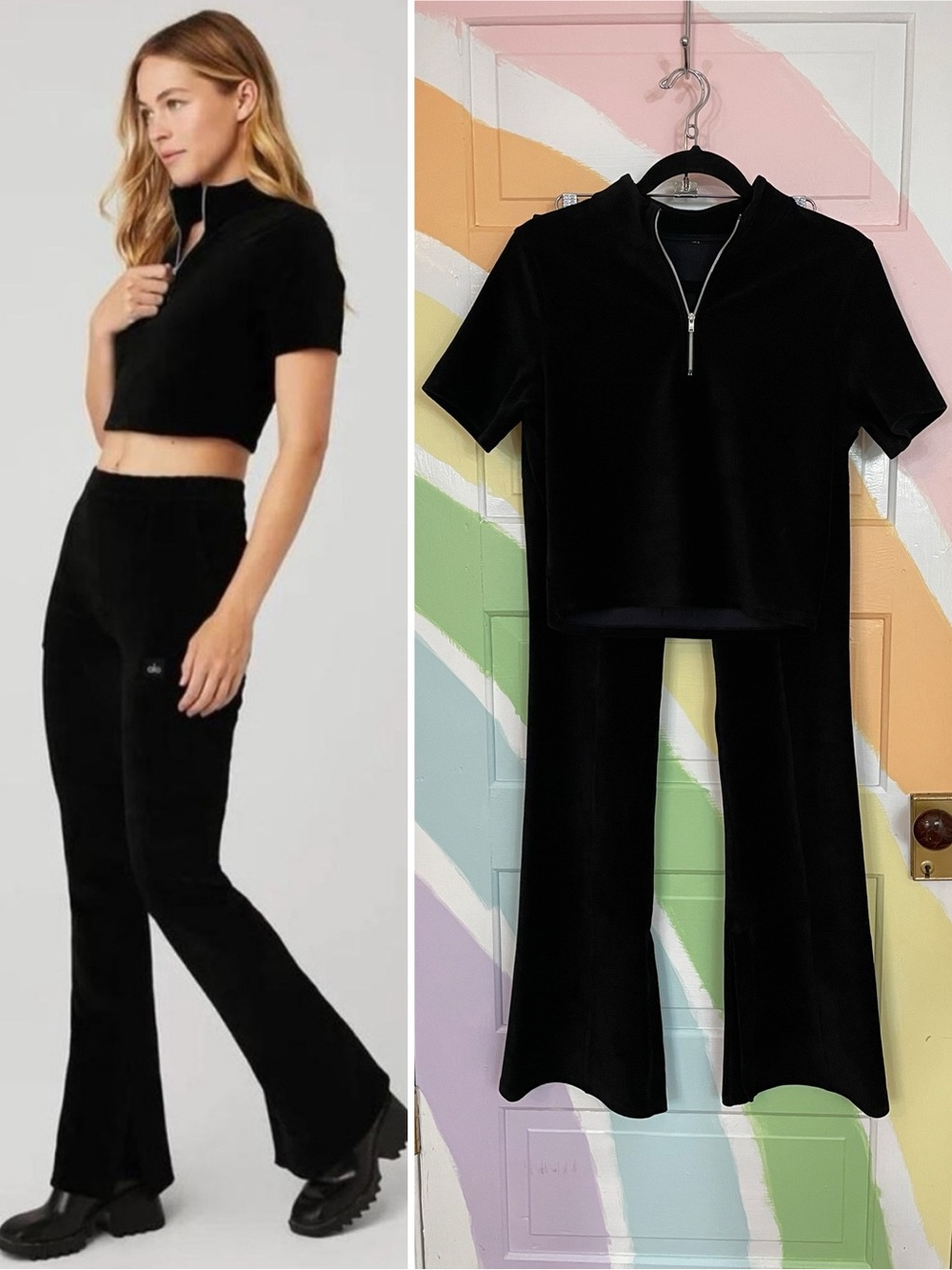 Alo Yoga Micro Corduroy Winter Break Set Mock Neck Quarter Zip & Pants ❤️🎀